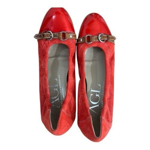 AGL ATTILIO GIUSTI LEOMBRUNI Orange Leather Flats Size 39 (8.5) Cap Toe Ballet - Picture 9 of 14